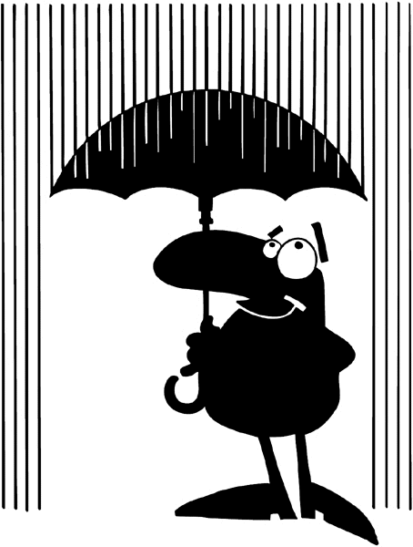Comic man under umbrella in rain vinyl sticker. Customize on line.      Autumn Fall 006-0134  